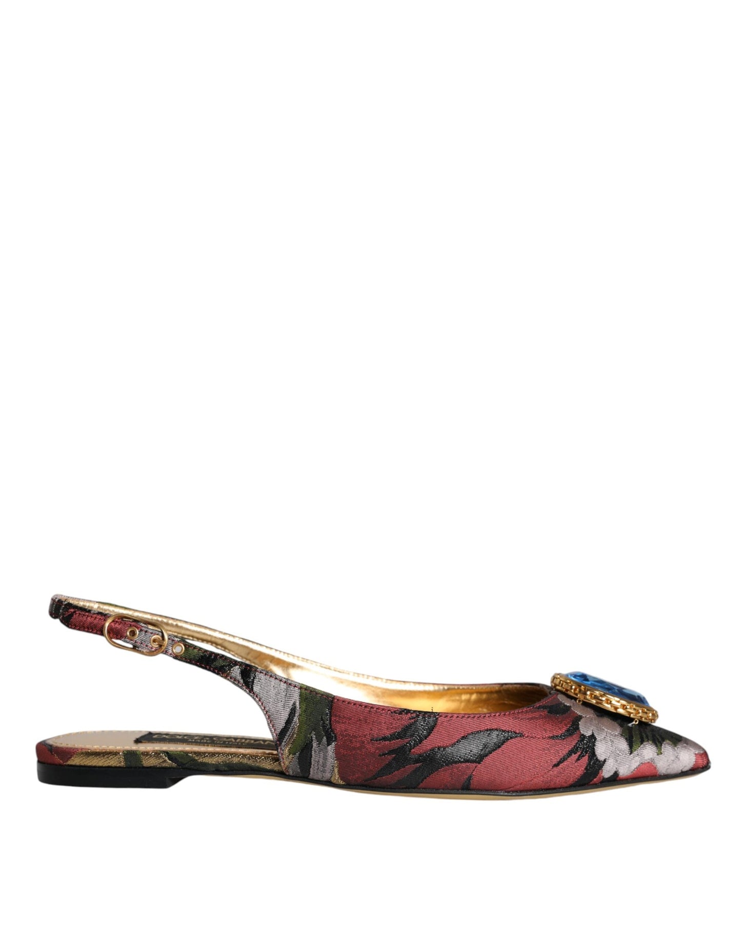 Dolce & Gabbana Multicolor Jacquard Crystal Flats Slingback Shoes - EU39/US8