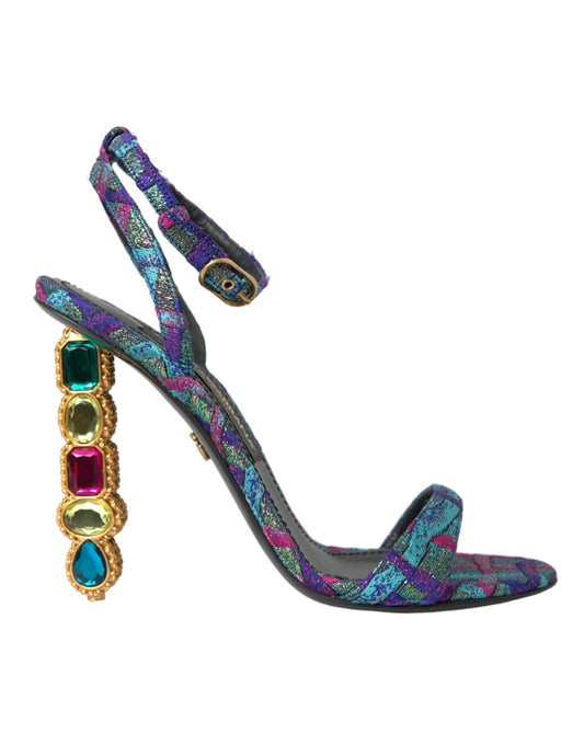 Dolce & Gabbana Multicolor Jacquard Crystals Sandals Shoes - EU38/US7.5