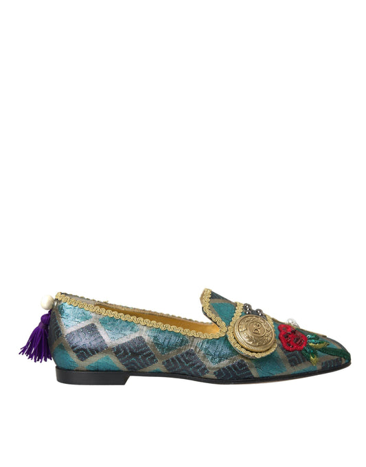 Dolce & Gabbana Multicolor Jacquard Embellished Loafers Shoes - EU37/US6.5