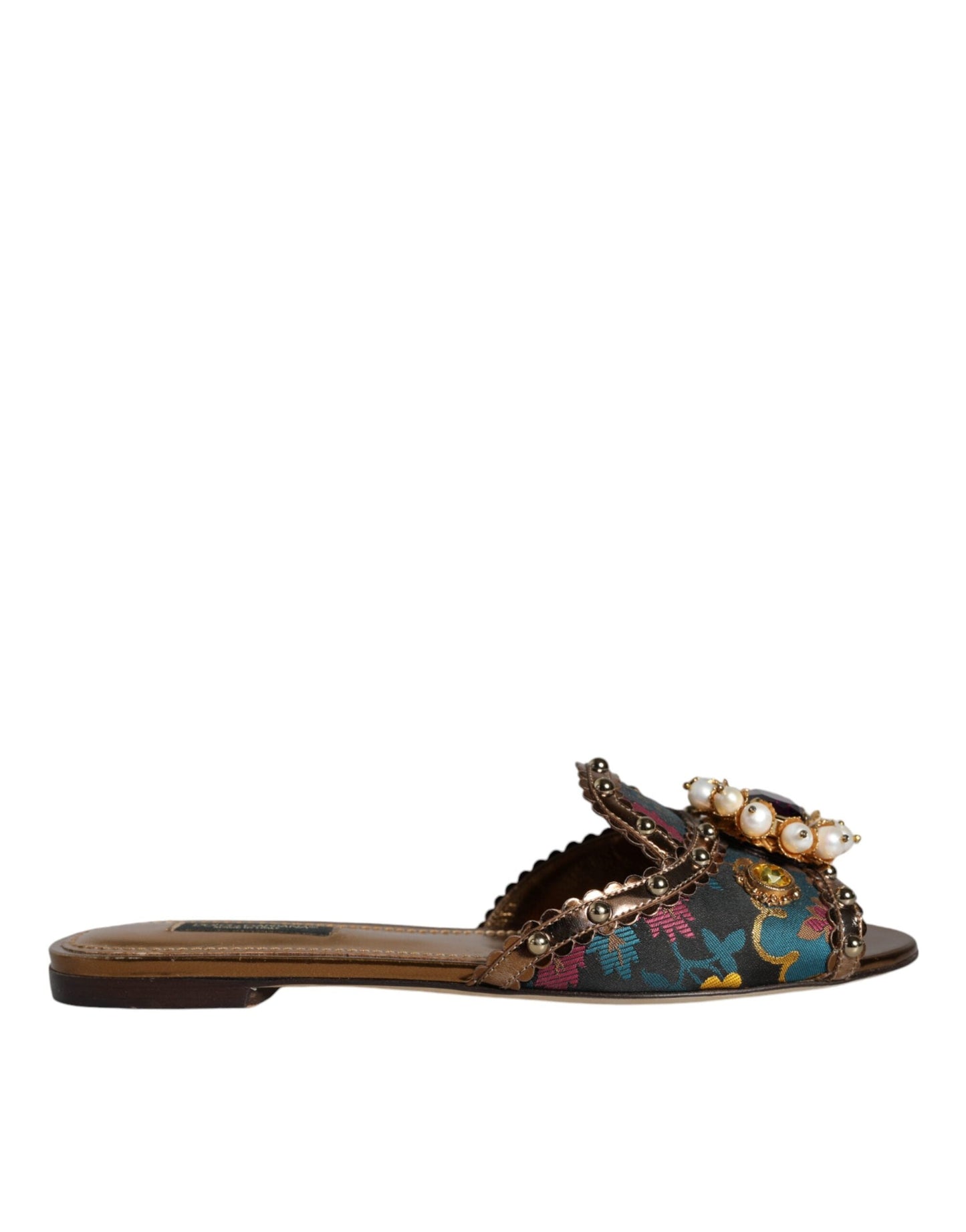 Dolce & Gabbana Multicolor Jacquard Embellished Slides Flats Shoes - EU37/US7