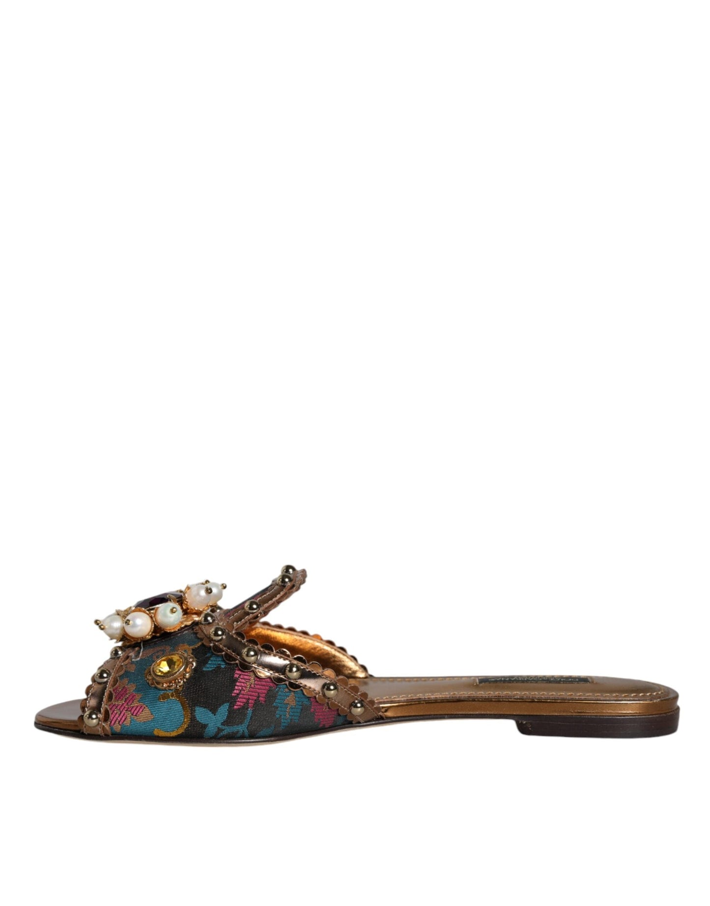 Dolce & Gabbana Multicolor Jacquard Embellished Slides Flats Shoes - EU37/US7