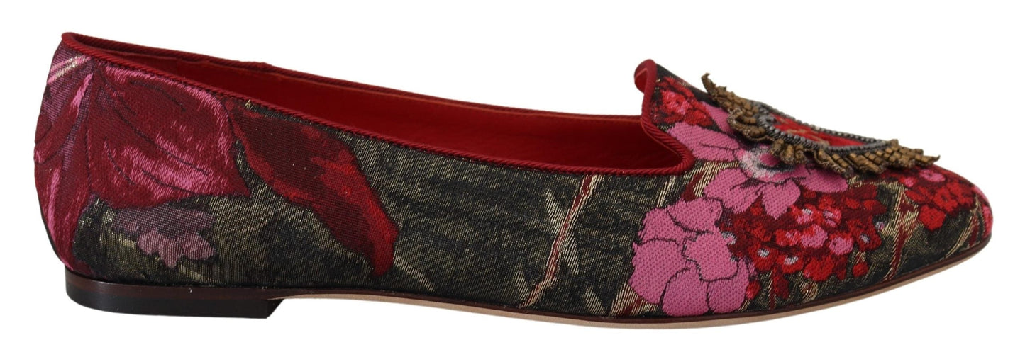 Dolce & Gabbana Multicolor Leather and Fabric Flats with Sacred Heart Patch