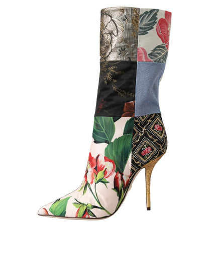 Dolce & Gabbana Multicolor Patchwork Print Heeled Boots Shoes - EU36/US5.5