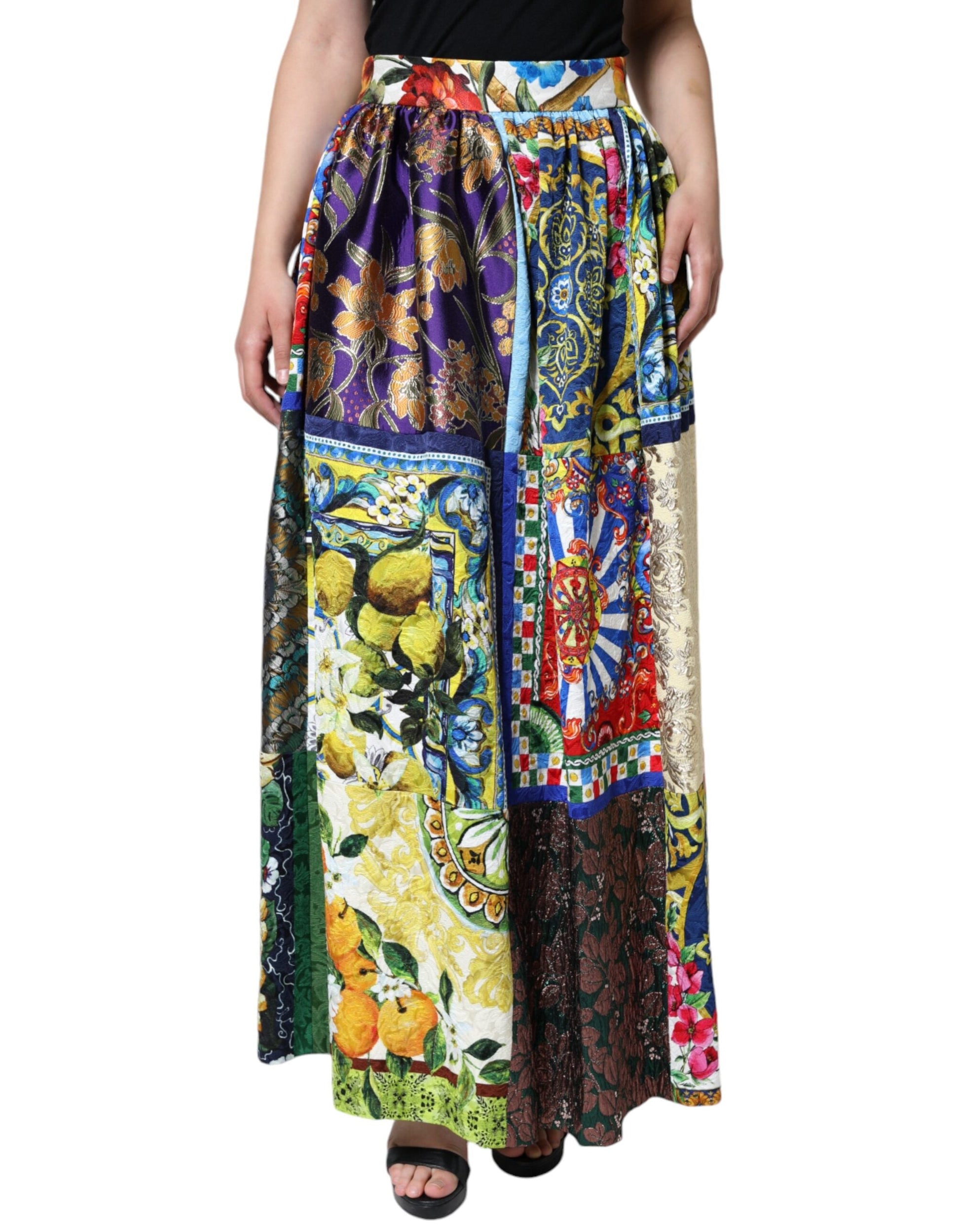 Dolce & Gabbana Multicolor Patchwork Sicily Long Maxi Skirt - IT46|XL