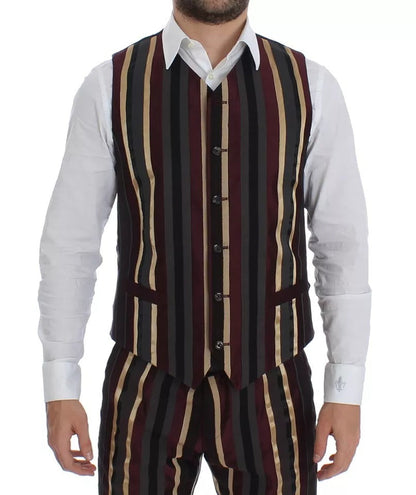 Dolce & Gabbana Multicolor Striped Runway 3 Piece Slim Fit Vest Suit - IT48 | M