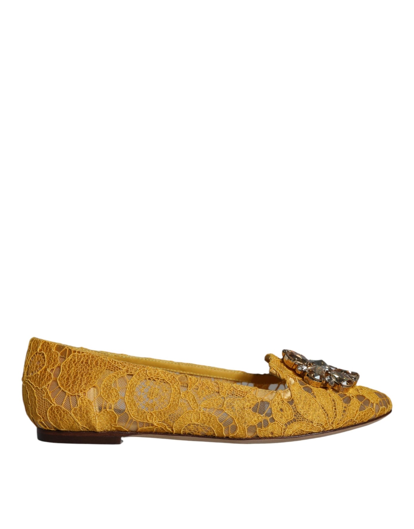 Dolce & Gabbana Mustard Lace Crystal Ballet Flats Loafer Shoes - EU35/US5