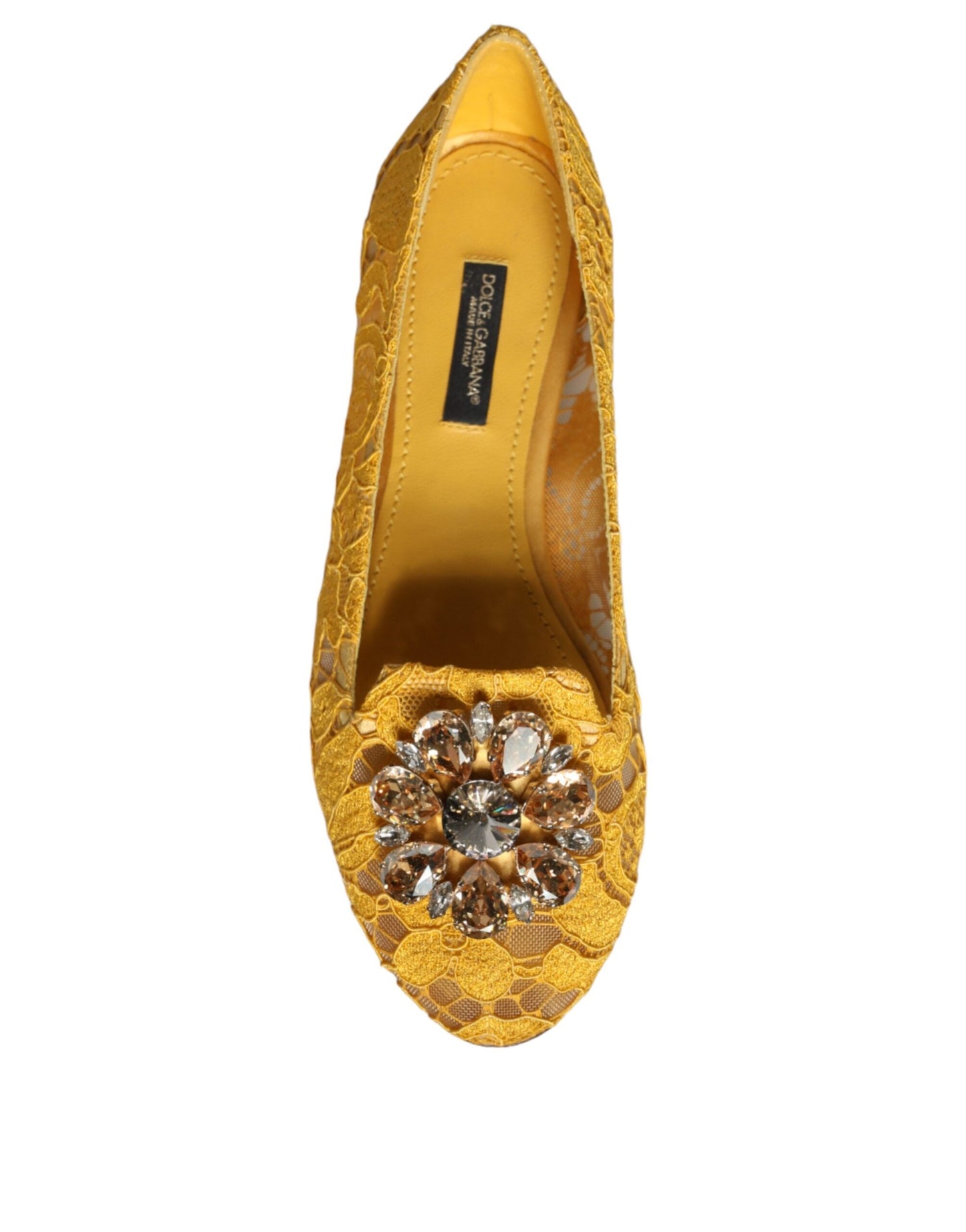 Dolce & Gabbana Mustard Lace Crystal Ballet Flats Loafer Shoes - EU35/US5