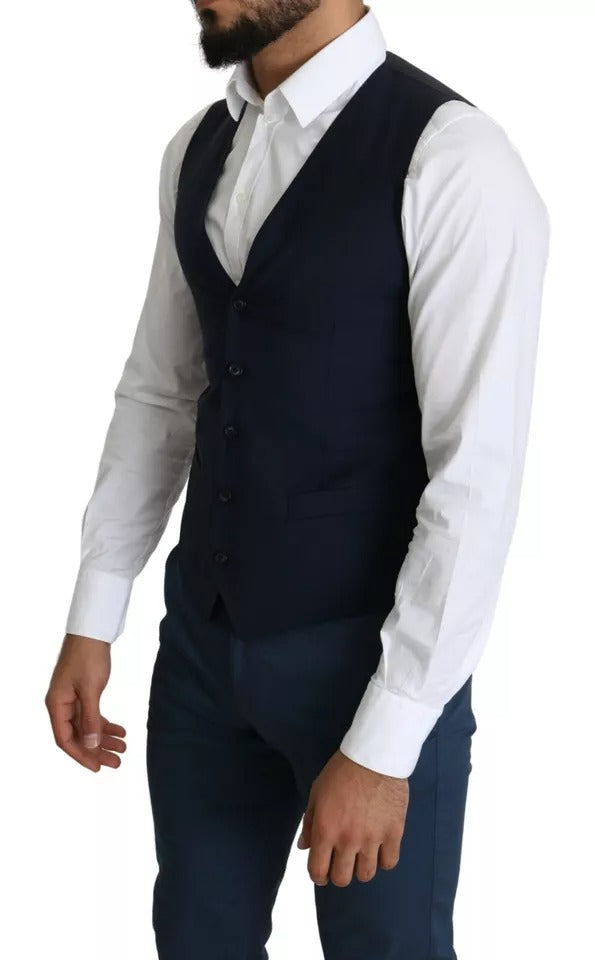 Dolce & Gabbana Navy Blue Men Formal Dress Waistcoat Vest - IT46 | S