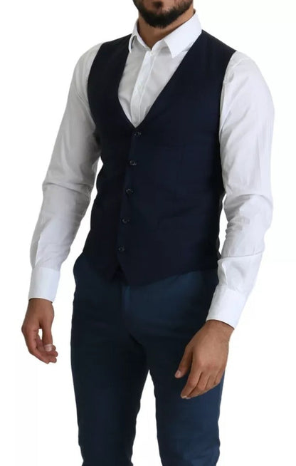 Dolce & Gabbana Navy Blue Men Formal Dress Waistcoat Vest - IT46 | S