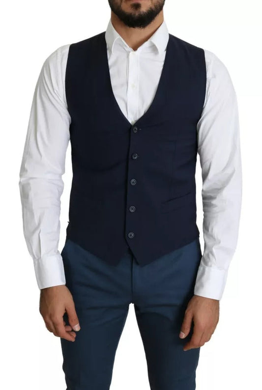 Dolce & Gabbana Navy Blue Men Formal Dress Waistcoat Vest - IT46 | S