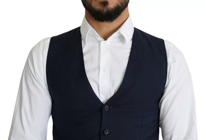 Dolce & Gabbana Navy Blue Men Formal Dress Waistcoat Vest - IT46 | S