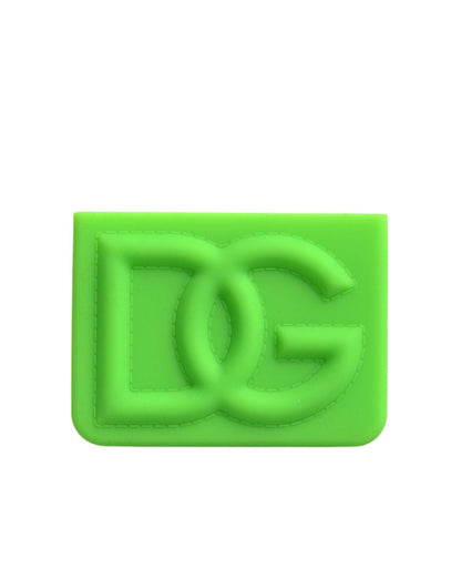 Dolce & Gabbana Neon Green Silicon Embossed Logo Card Holder Wallet