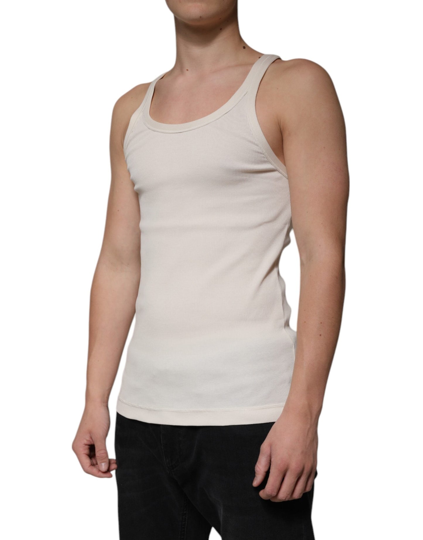 Dolce & Gabbana Off White Cotton Sleeveless Round Neck Tank T-shirt - IT46 | S