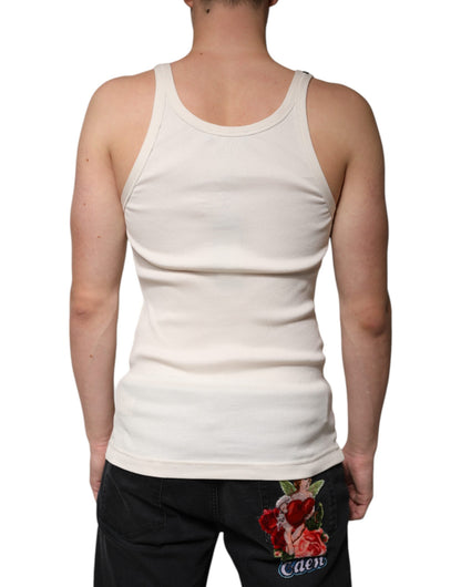 Dolce & Gabbana Off White Cotton Sleeveless Round Neck Tank T-shirt - IT46 | S