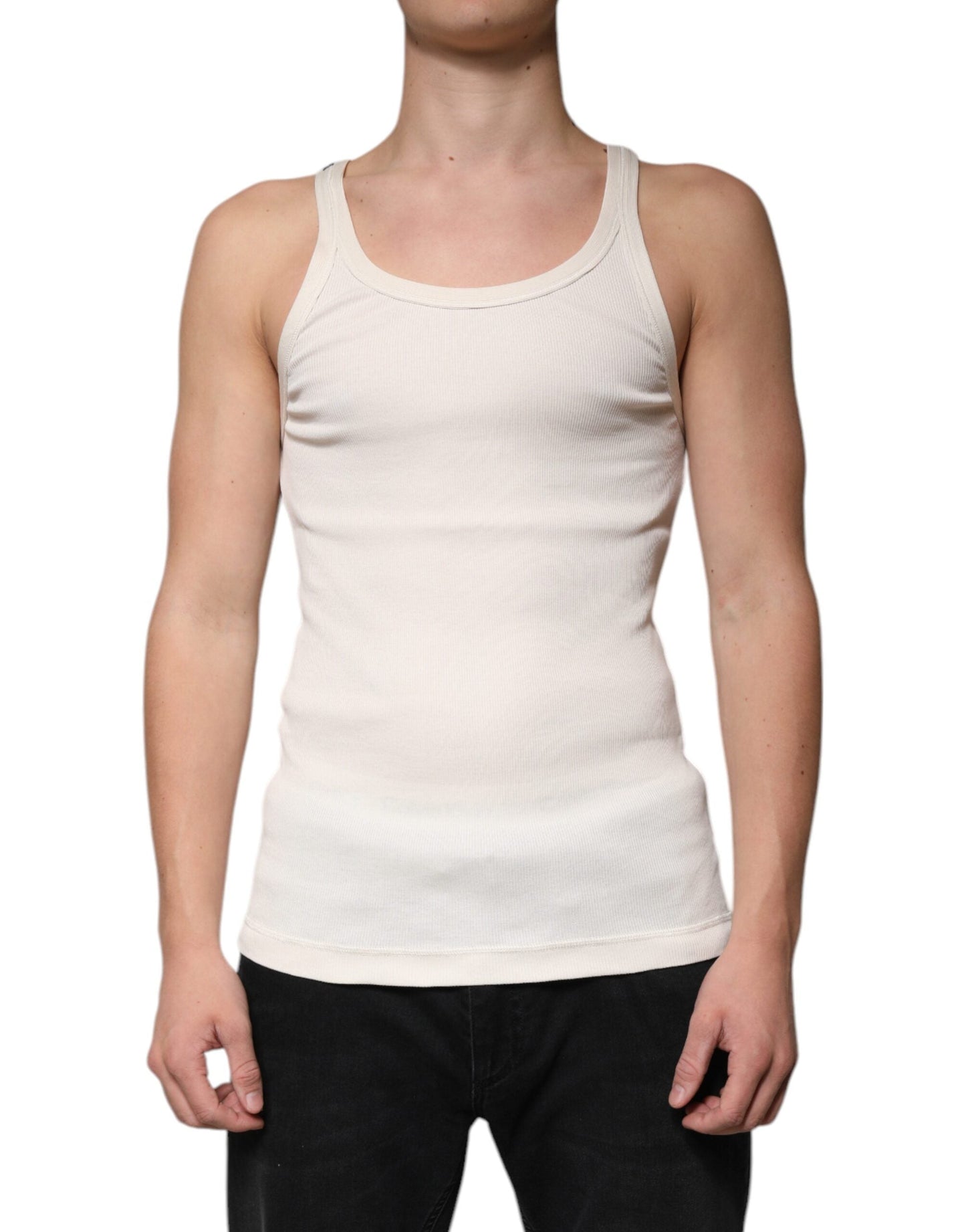 Dolce & Gabbana Off White Cotton Sleeveless Round Neck Tank T-shirt - IT46 | S