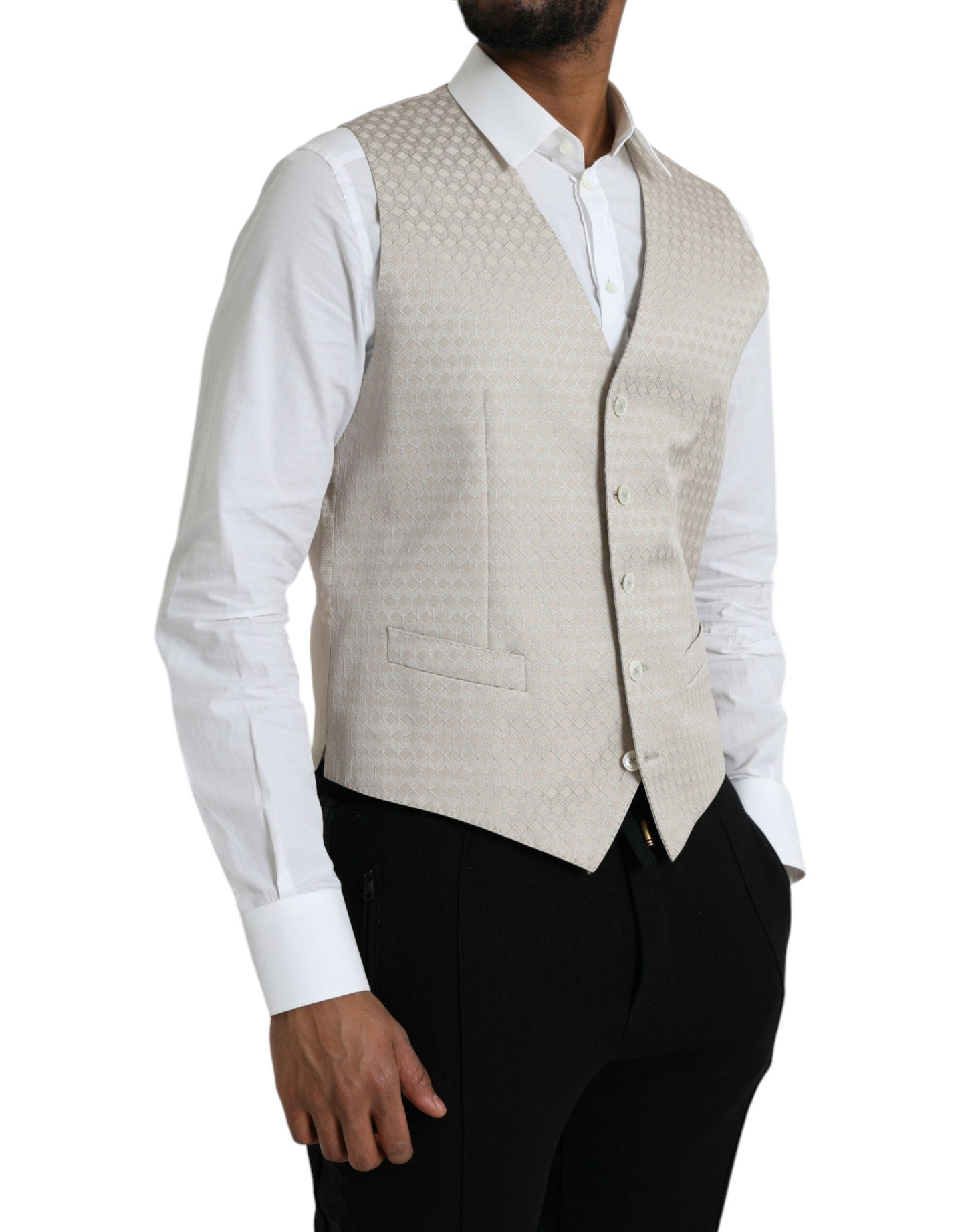 Dolce & Gabbana Off White Cotton Waistcoat Dress Formal Vest - IT48 | M