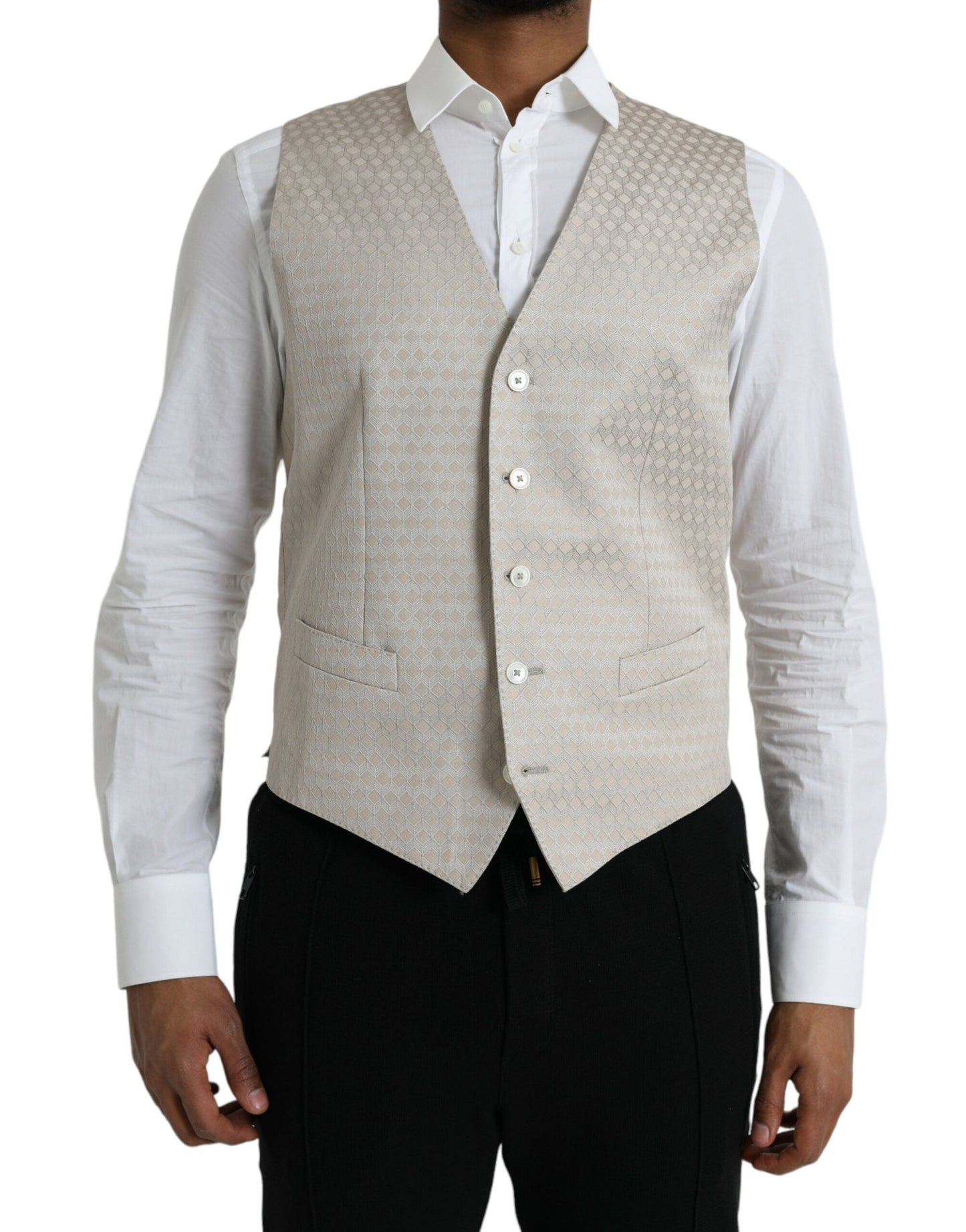 Dolce & Gabbana Off White Cotton Waistcoat Dress Formal Vest - IT48 | M