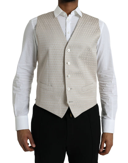 Dolce & Gabbana Off White Cotton Waistcoat Dress Formal Vest - IT48 | M