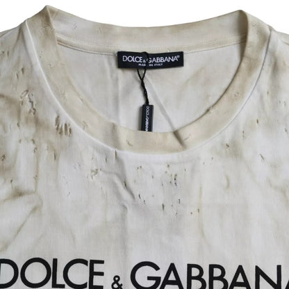 Dolce & Gabbana Off White Logo Cotton Crew Neck T-shirt - IT52 | XL