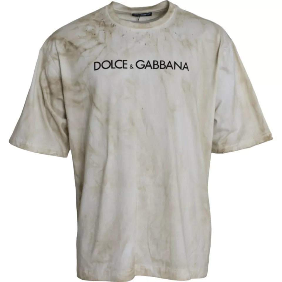 Dolce & Gabbana Off White Logo Cotton Crew Neck T-shirt - IT52 | XL