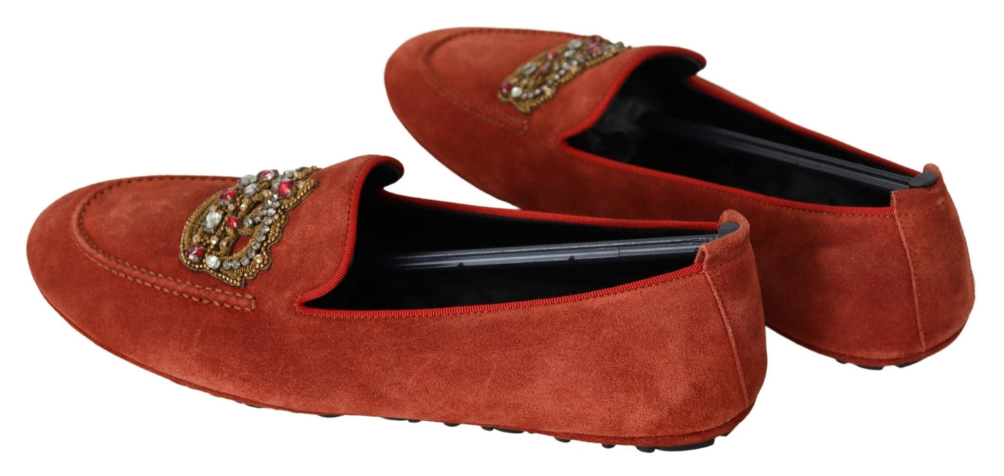 Dolce & Gabbana Opulent Orange Leather Loafers with Gold Embroidery - EU40/US7