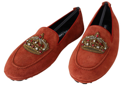 Dolce & Gabbana Opulent Orange Leather Loafers with Gold Embroidery - EU40/US7