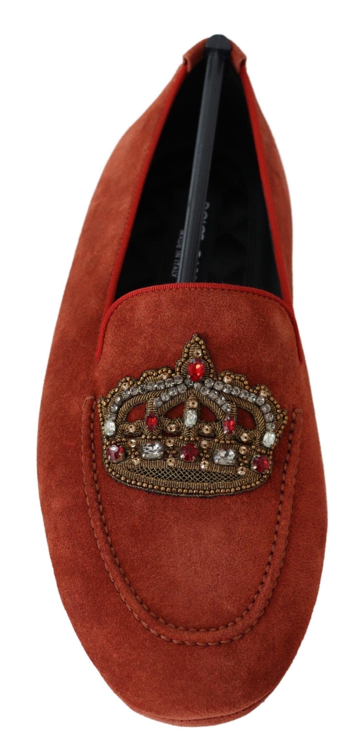 Dolce & Gabbana Opulent Orange Leather Loafers with Gold Embroidery - EU40/US7