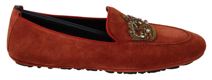 Dolce & Gabbana Opulent Orange Leather Loafers with Gold Embroidery - EU40/US7