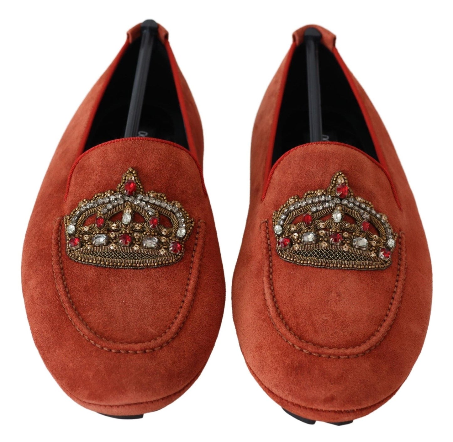 Dolce & Gabbana Opulent Orange Leather Loafers with Gold Embroidery - EU40/US7