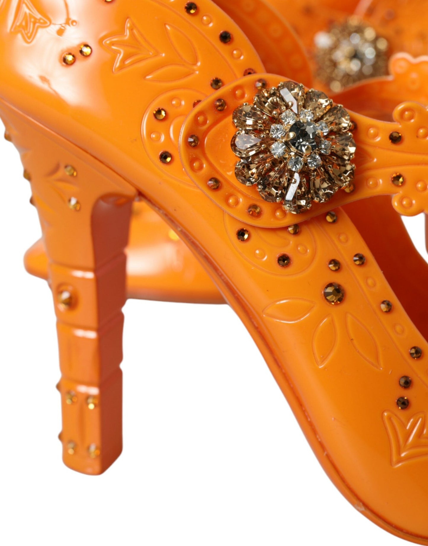 Dolce & Gabbana Orange CINDERELLA Floral Crystal Pumps Shoes - EU39/US8.5