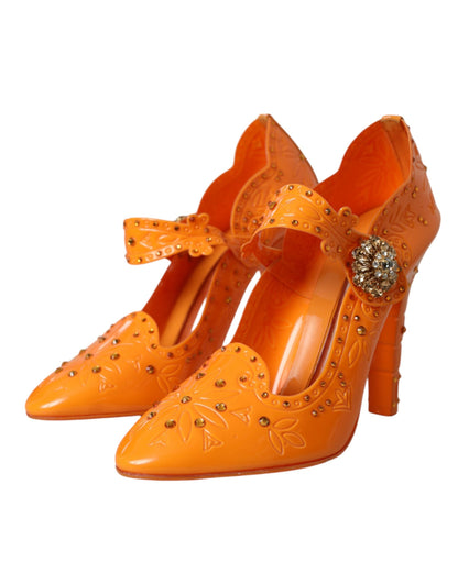 Dolce & Gabbana Orange CINDERELLA Floral Crystal Pumps Shoes - EU39/US8.5