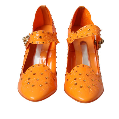 Dolce & Gabbana Orange CINDERELLA Floral Crystal Pumps Shoes - EU39/US8.5