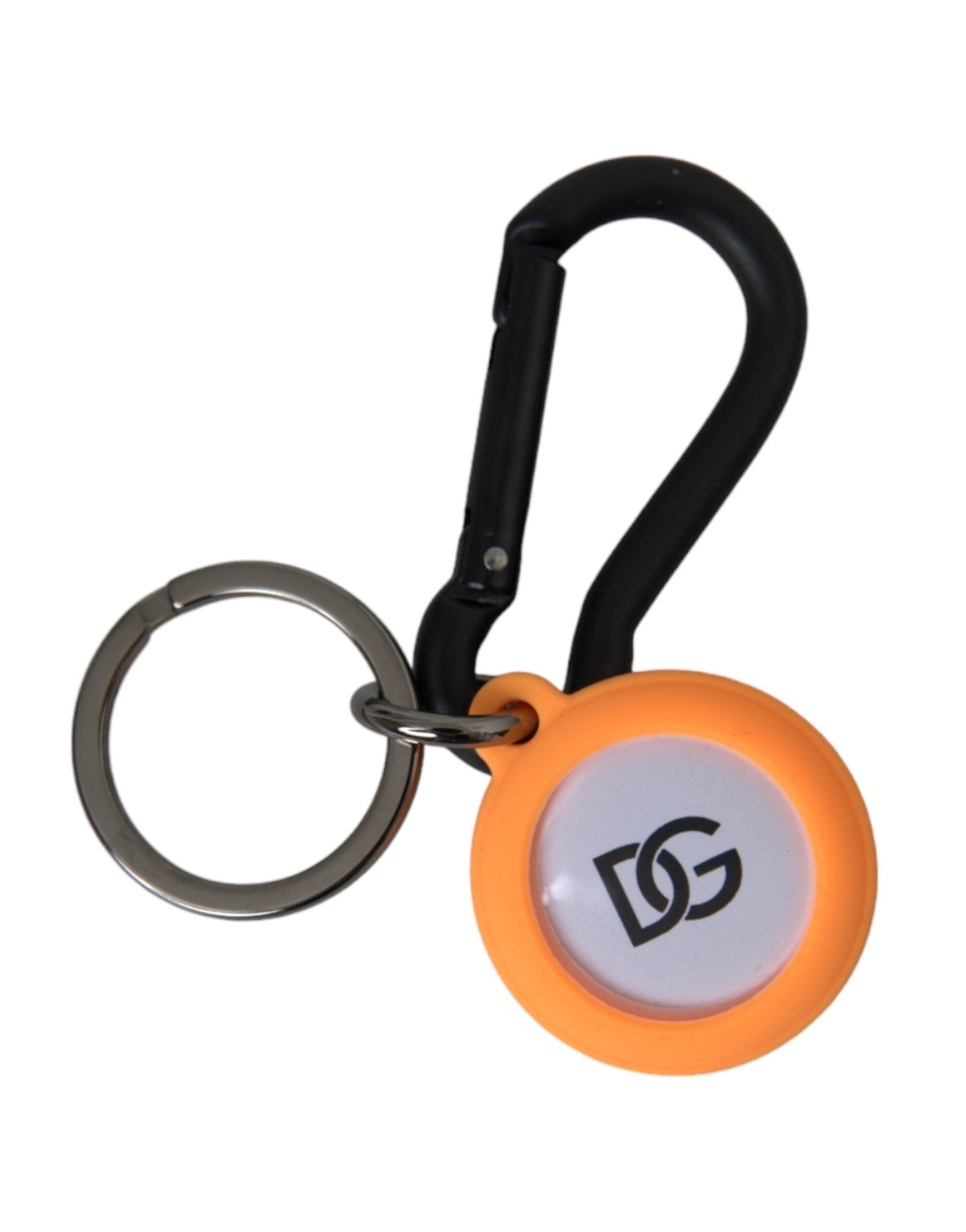 Dolce & Gabbana Orange Rubber DG Logo Round Brass Metal Keyring Keychain