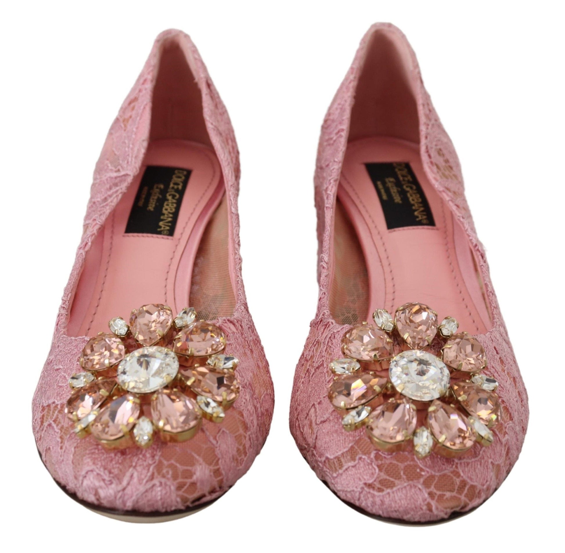 Dolce & Gabbana Pastel Pink Lace Crystal Embellished Pumps