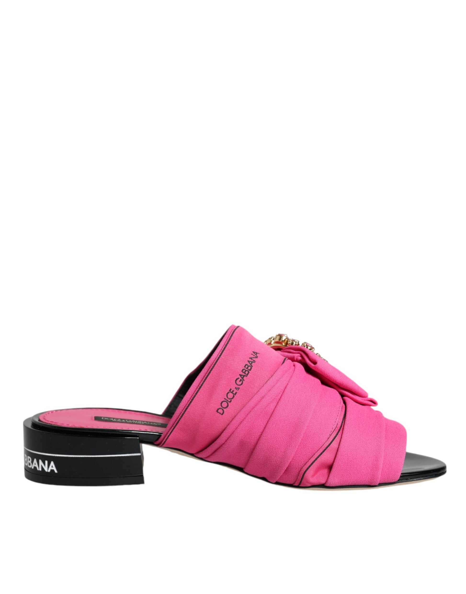 Dolce & Gabbana Pink Black Crystal Slides Sandals Shoes - EU36.5/US6.5