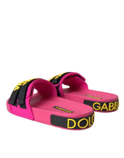 Dolce & Gabbana Pink Black Logo Beachwear Flats Sandals Shoes - EU36/US5.5