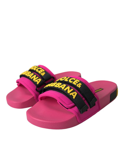 Dolce & Gabbana Pink Black Logo Beachwear Flats Sandals Shoes - EU36/US5.5