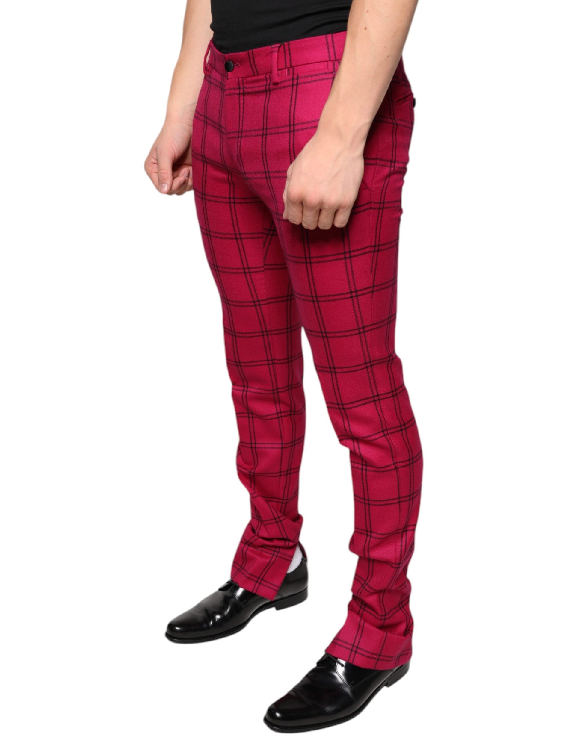 Dolce & Gabbana Pink Checkered Wool Skinny Pants - IT48 | M