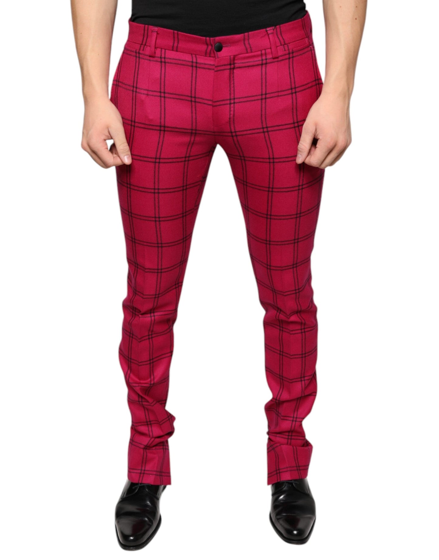 Dolce & Gabbana Pink Checkered Wool Skinny Pants - IT48 | M