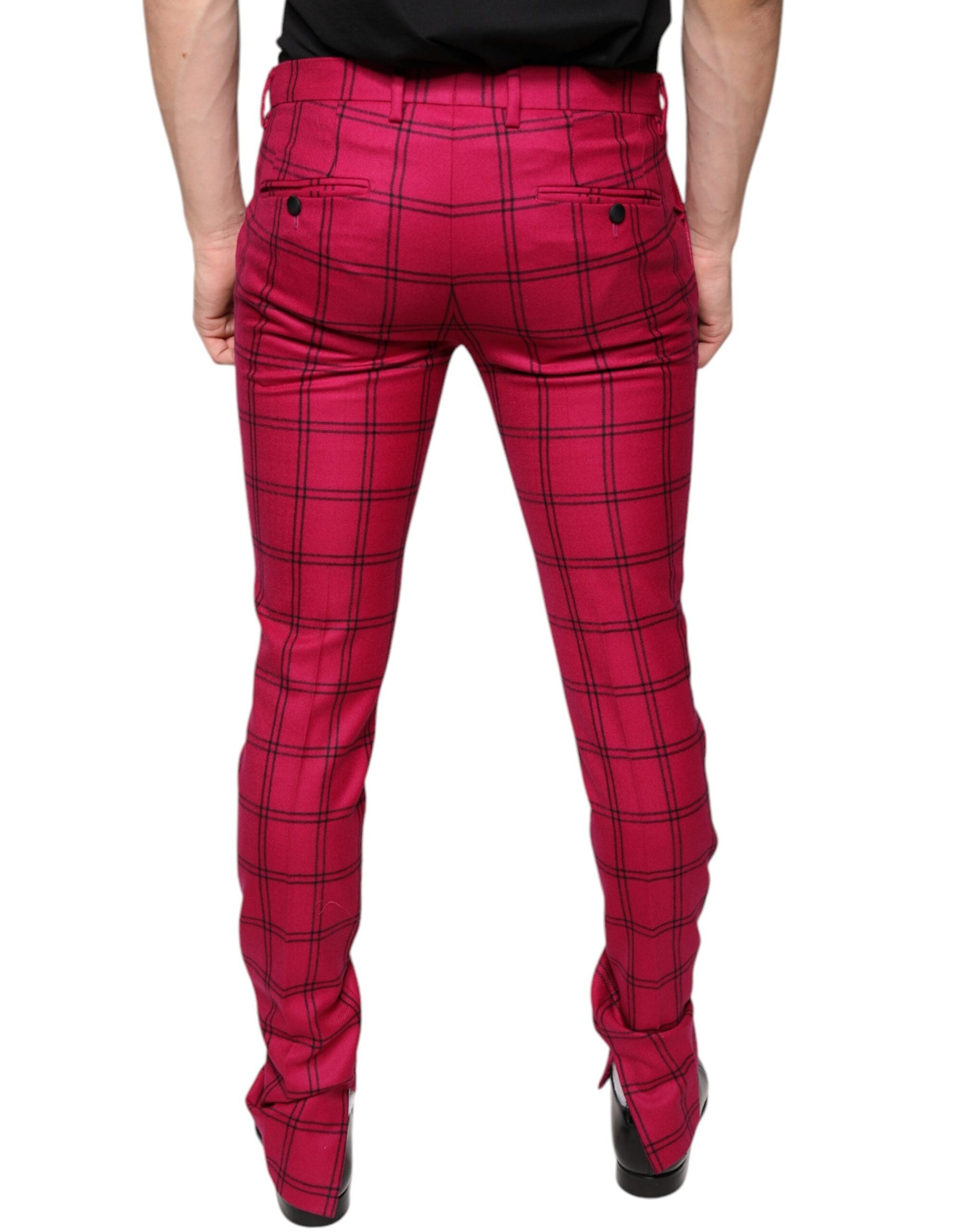 Dolce & Gabbana Pink Checkered Wool Skinny Pants - IT48 | M