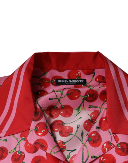 Dolce & Gabbana Pink Cherry Silk Button Down Casual Shirt - IT42 | XL