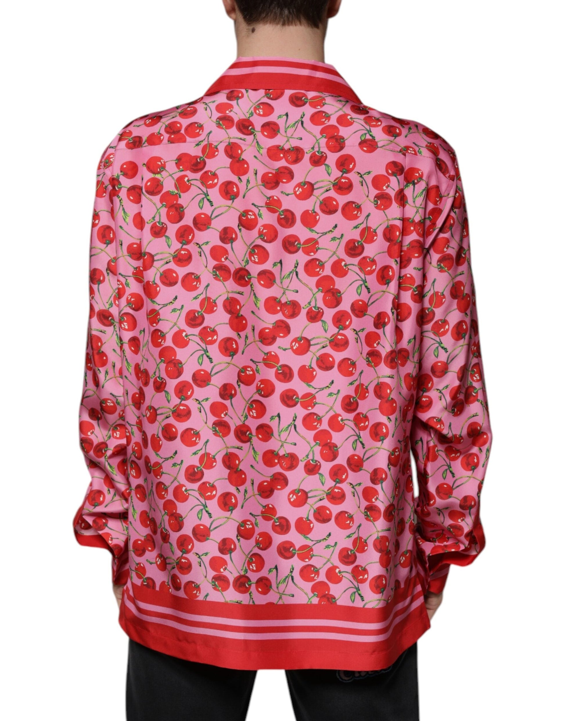 Dolce & Gabbana Pink Cherry Silk Button Down Casual Shirt - IT42 | XL