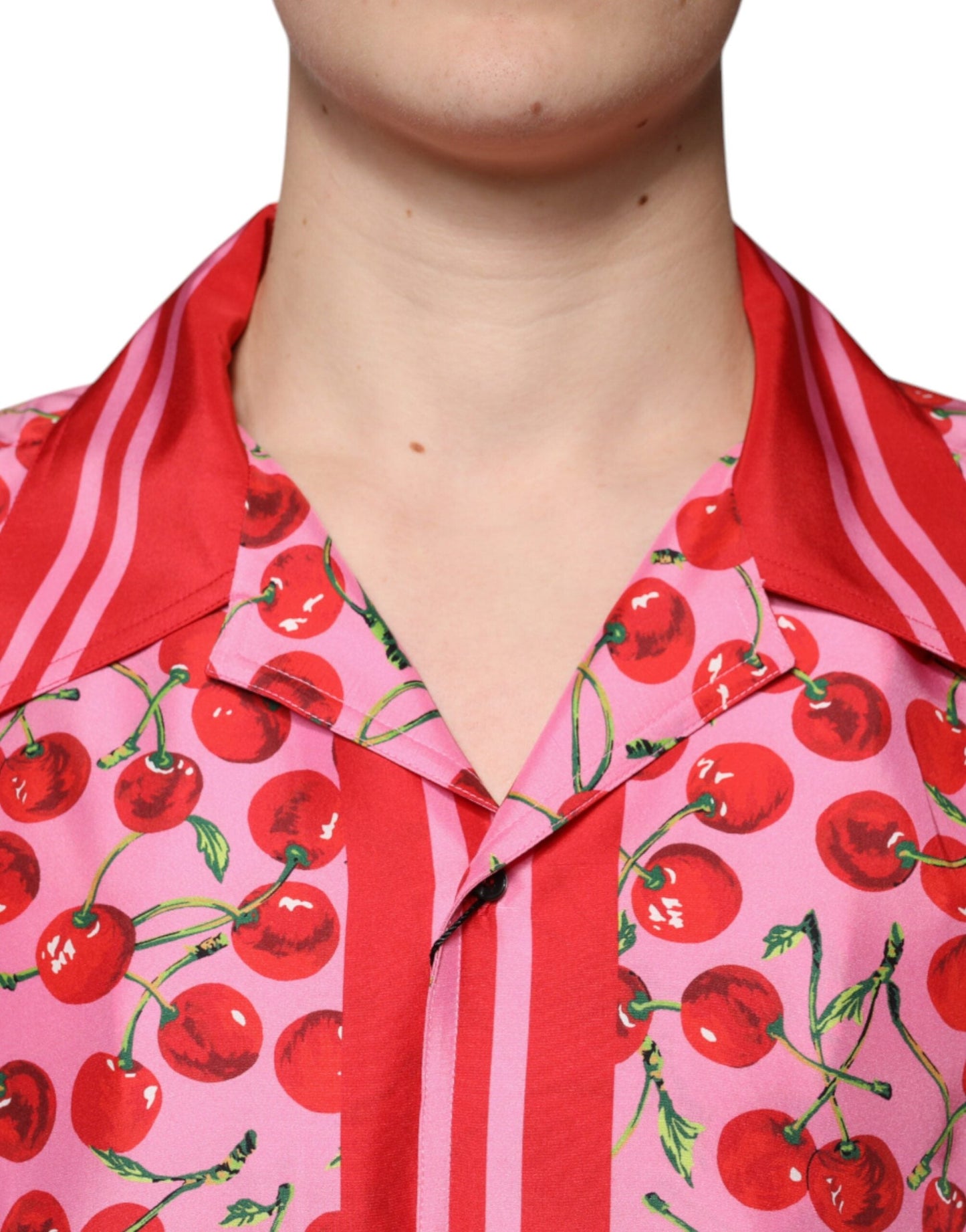 Dolce & Gabbana Pink Cherry Silk Button Down Casual Shirt - IT42 | XL