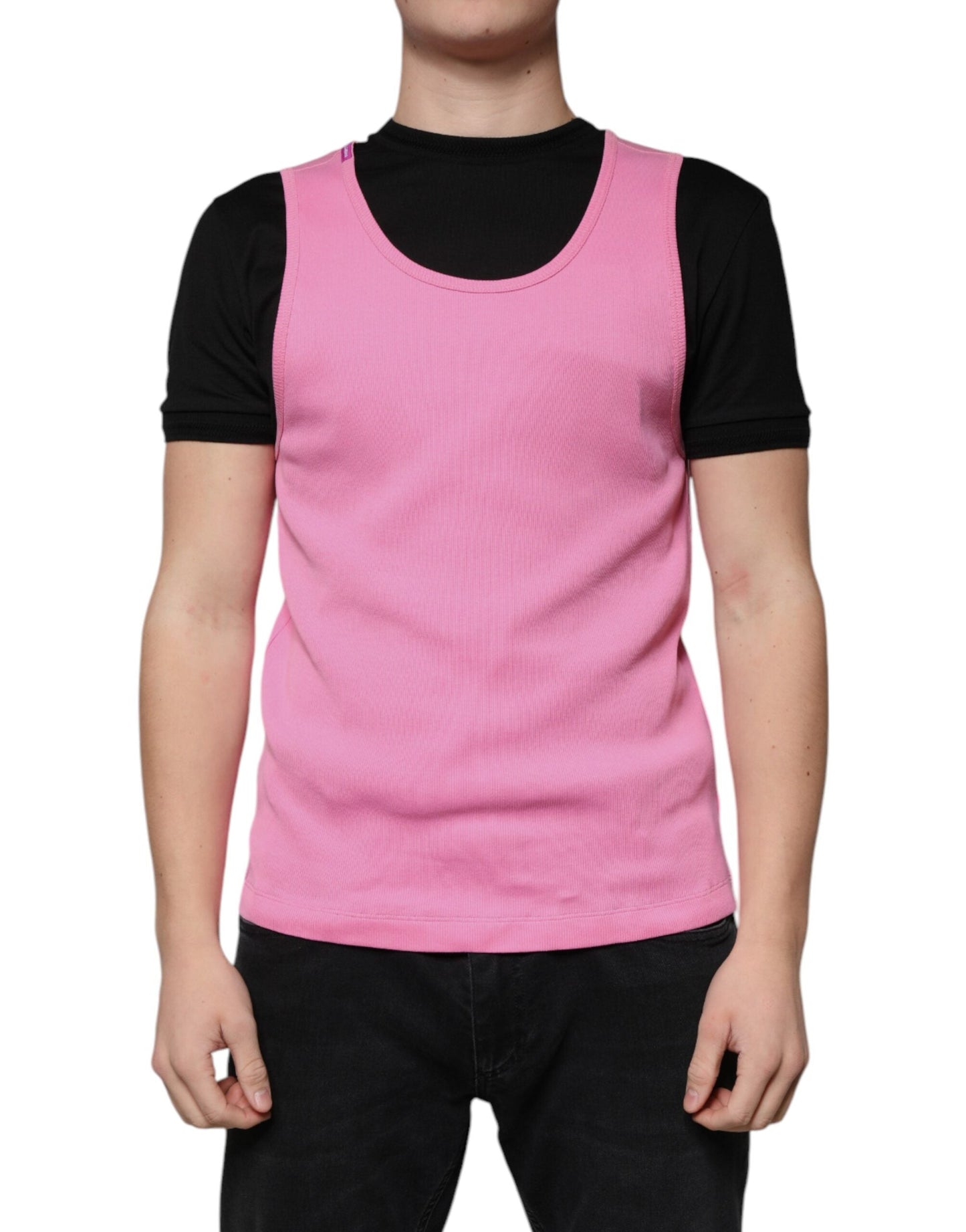 Dolce & Gabbana Pink Cotton Round Neck Sleeveless T-shirt - IT54 | XL