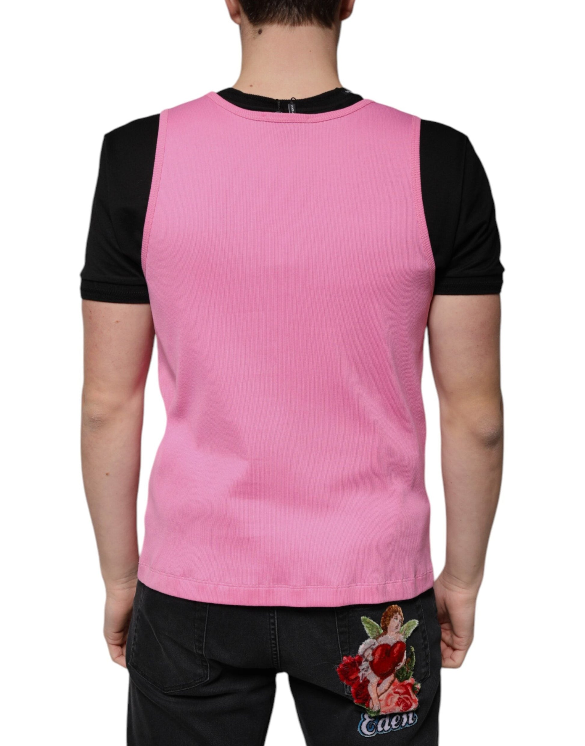 Dolce & Gabbana Pink Cotton Round Neck Sleeveless T-shirt - IT54 | XL