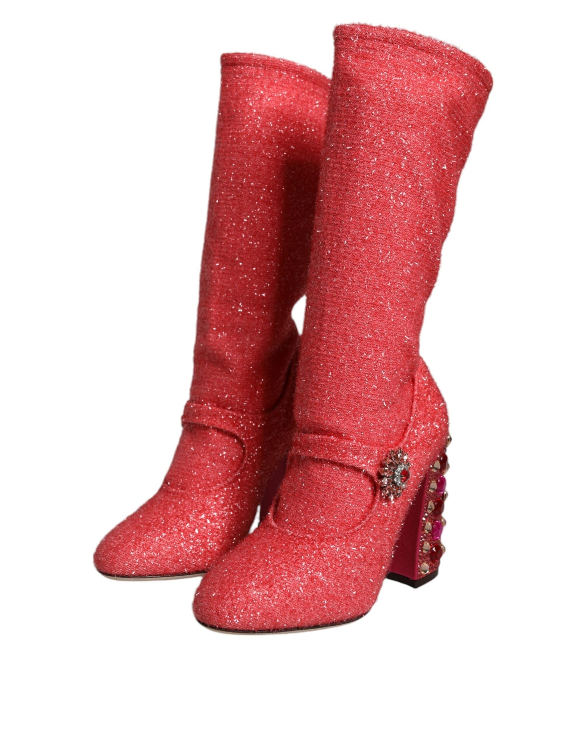 Dolce & Gabbana Pink Crystal Lurex Fantasy High Boots Shoes - EU37/US7