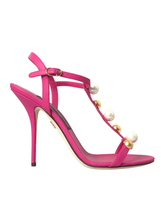 Dolce & Gabbana Pink Embellished Leather Sandals Heels Shoes - EU39/US8.5