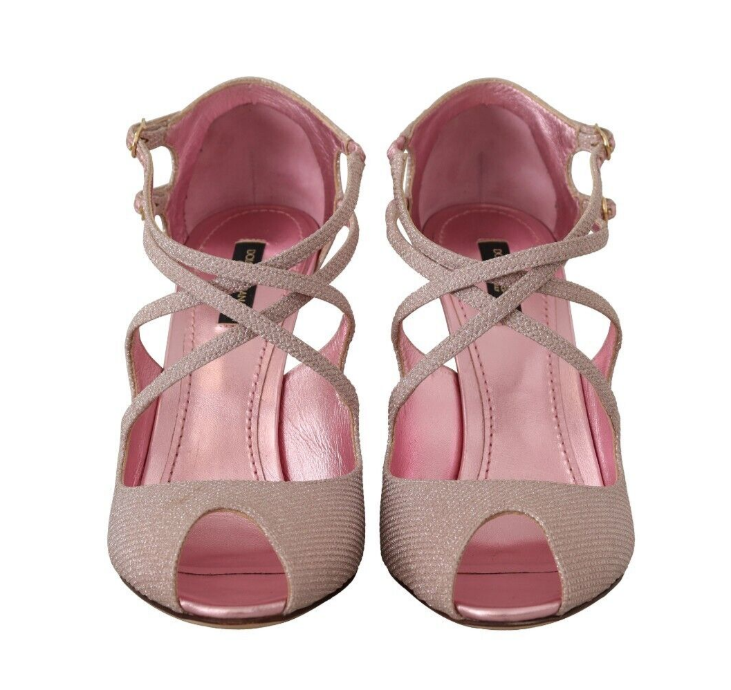 Dolce & Gabbana Pink Glitter Peep Toe High Heels Sandals - EU39/US8.5