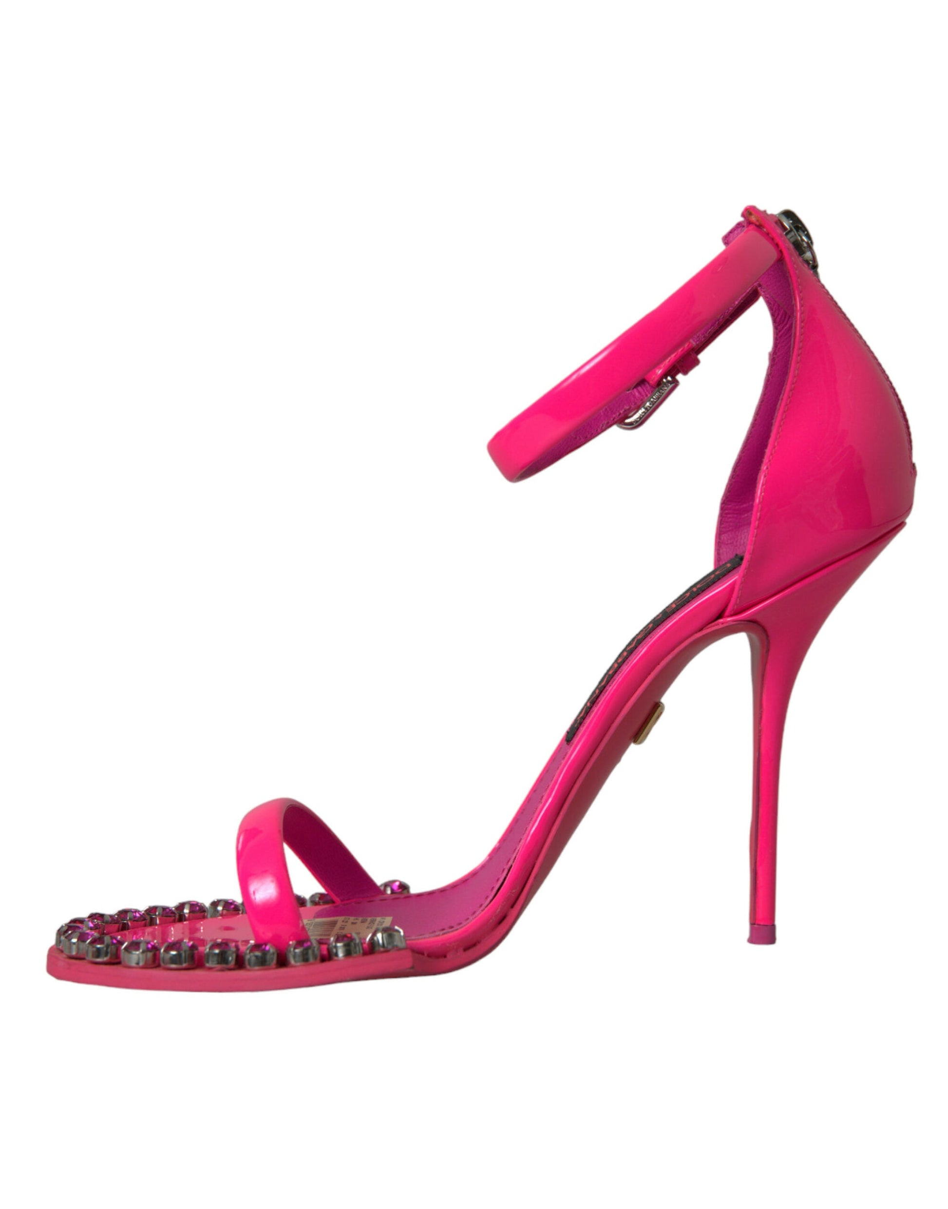 Dolce & Gabbana Pink Leather Crystal Heels Sandals Shoes - EU39/US8.5