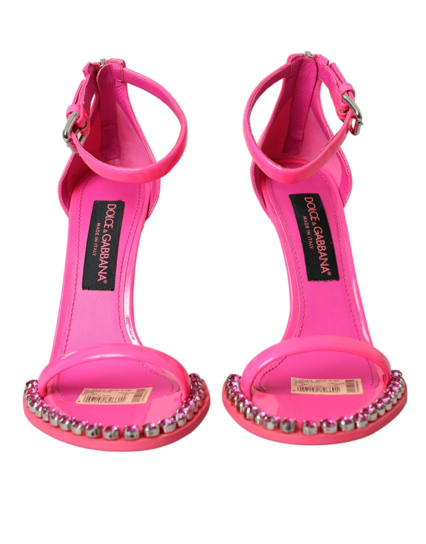 Dolce & Gabbana Pink Leather Crystal Heels Sandals Shoes - EU39/US8.5